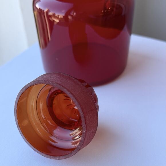 Takahashi Japan Red Glass Apothecary Canister Jar Daisy Lid 6" x 3 3/4" MCM - Picture 3 of 9